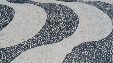 Flight over Copacabana Beach mosaic in Rio de Janeiro, Brazil: stockvideo