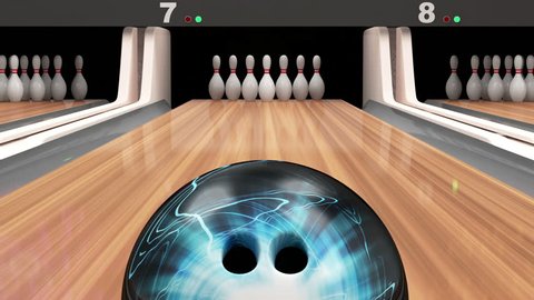 Animation of Bowling. Bowling Ball Missing into the Pins on Wooden Lane. HQ Video Clip