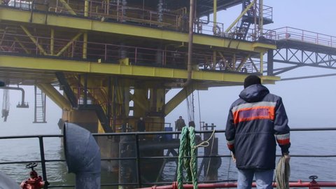 Sea of Azov, Crimea - March 28, 2014: Offshore gas production platform in the East-Kazantip field