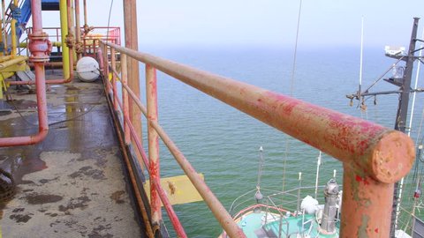 Offshore gas and oil production platform in the East-Kazantip field pan shot