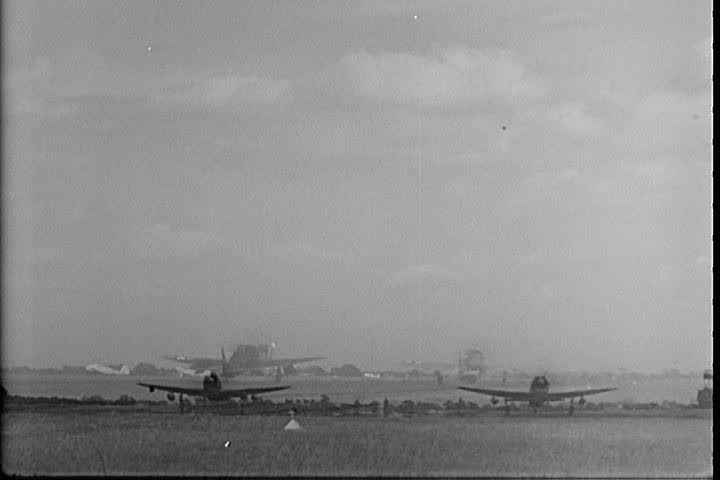 CIRCA 1940s - World War Two pilots take off on a mission over Germany.