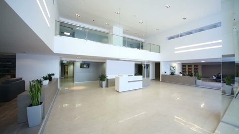 Spacious lighting empty reception hall in modern building