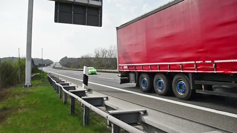 truck on german autobahn/ highway driving away - combined of three clips