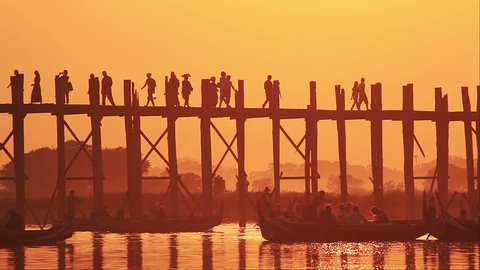 U Bein Bridge at sunset. Amarapura, Myanmar.