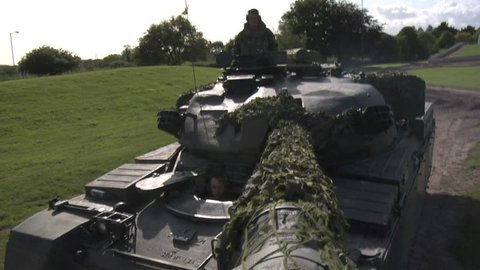 Military Army Tank Driving Forwards With Camera Mounted On Turret