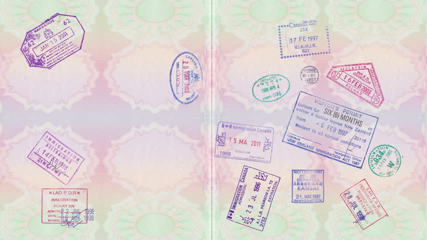 Animation Of Vintage Stamps On A Passport