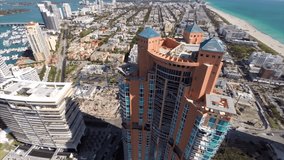 Building flyover in Miami aerial