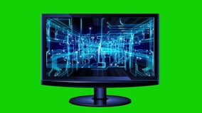 Abstract technological background on screen of monitor, isolated on green.