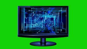 Abstract technological background on screen of monitor, isolated on green.