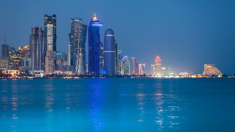 DOHA - CIRCA NOVEMBER 2013: WS T/L Arabian peninsula and west bay central finacial district / Doha, Qatar