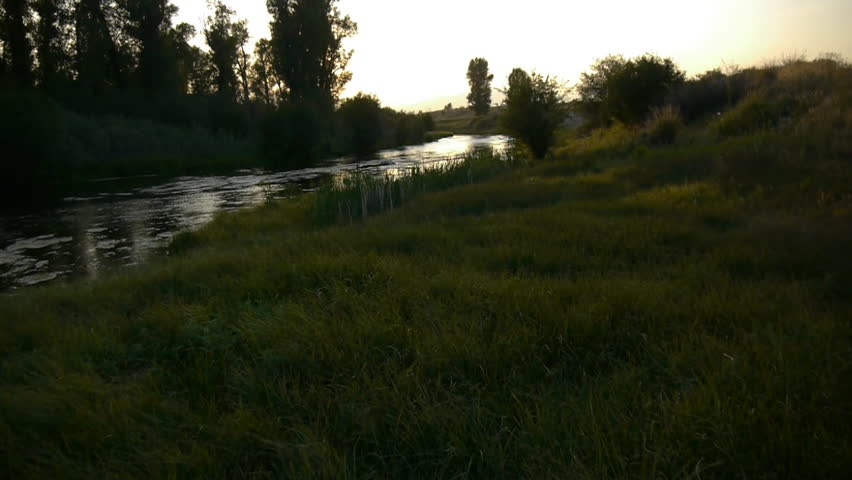 Creek at sunset, aerial view