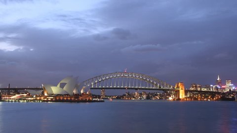 Time Lapse of Sydney Harbour #1. A distant time lapse shot of the Sydney Harbour Bridge at night. Sydney Australia.