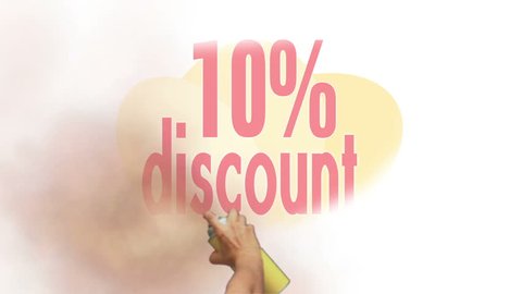 Sign for a 10% discount being spray painted on a white wall and then zoomed to fit the full frame.