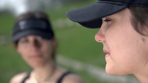Fit Female Friends Chatting After Sport Close Up on Face