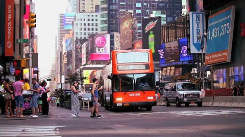 NEW YORK CITY, NEW YORK, CIRCA 2013 - Pedestrians pass on a busy street in New York City.