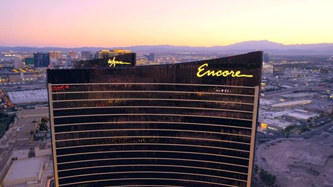 LAS VEGAS, NEVADA, CIRCA 2013 - Aerial view of the Encore and Wynn hotels in Las Vegas, Nevada.