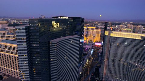 LAS VEGAS, NEVADA, CIRCA 2013 - Aerial view of the Vdara and The Cosmopolitan in Las Vegas, Nevada.