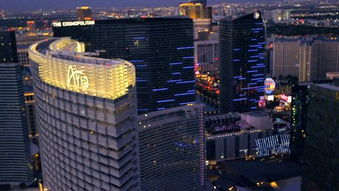 LAS VEGAS, NEVADA, CIRCA 2013 - Aerial view of the Aria and The Cosmopolitan in Las Vegas, Nevada.