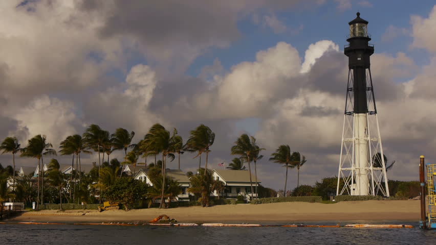 Pompano Beach Hillsboro Lighthouse With Palm Trees Time Lapse