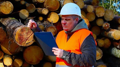 Stressed forest employee with folder
