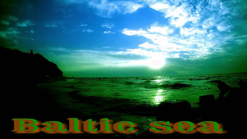 Violet baltic sunset ,seashore, unnatural sunset