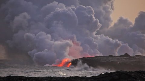 lava flowing  into the ocean 