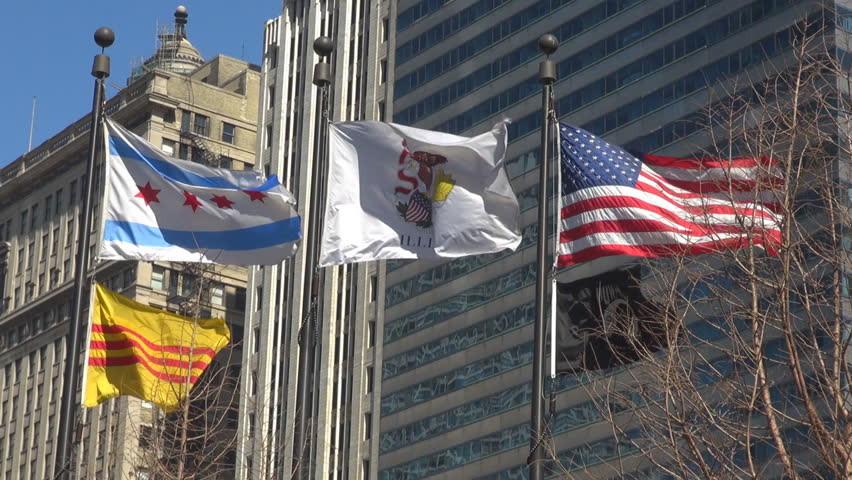 Chicago Illinois Flag Wave, Famous Stock Footage Video (100% Royalty