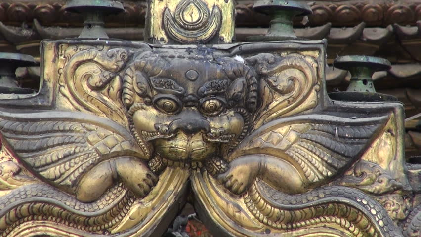 historical ornate  buddhist temple door in Katmandu old town, Nepal

