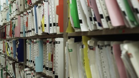 Close Up Rows of files and recrods in archives  Stock Video