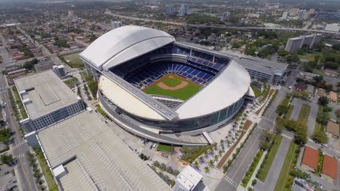 MIAMI - APRIL 8: Aerial video of the Marlins Park and stadium, formerly known as the Orange Bowl is now home to the Florida Marlins baseball team. LoanDepot Park