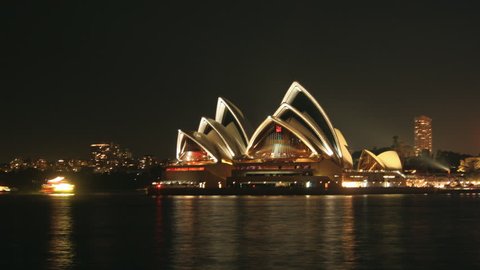 Sydney- March 2014. Time lapse of the Sydney Harbour and Sydney Opera House at night.