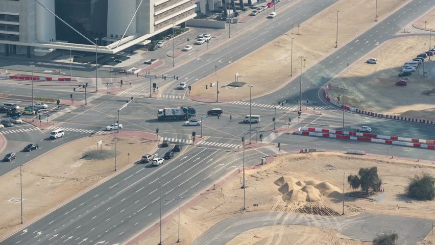 Road junction in Dubai, UAE. Time lapse movie.