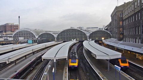 Train arrival at Paddington station London, uk
