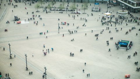 Aerial view of busy crowd walking in Alexanderplatz, Berlin, Germany Stock Video