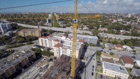Stock aerial video of a construction crane