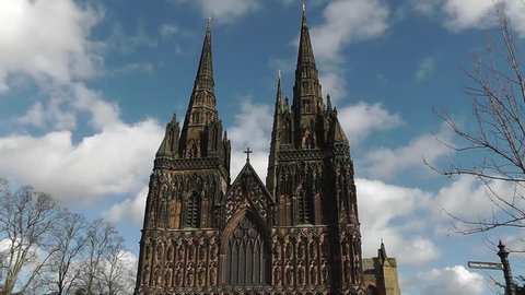 LICHFIELD, UK - MAY 15, 2014 - Lichfield Cathedral in Lichfield, Staffordshire, England, Western Europe, May 15, 2014 which is the only medieval English cathedral with three spires