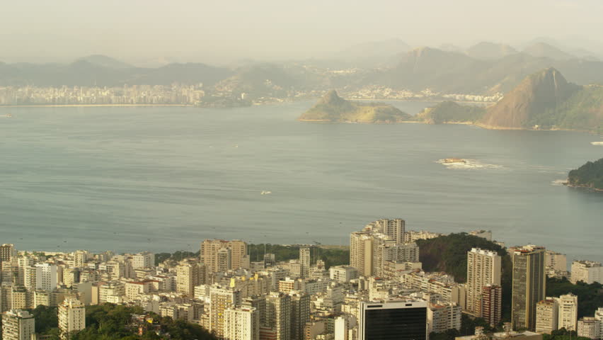 Pan of Rio and Guanabara bay from lookout point