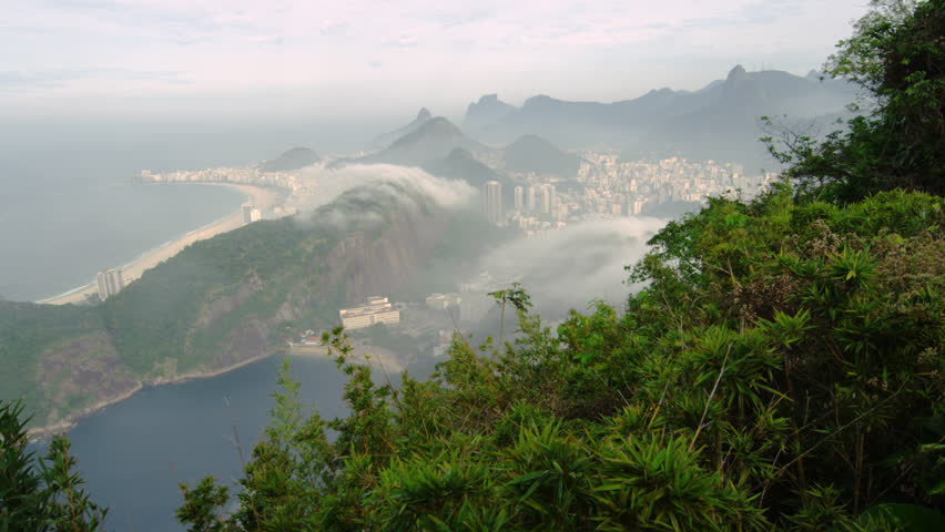 Shot of coastline from a mountain in Rio de Janeiro, Brazil