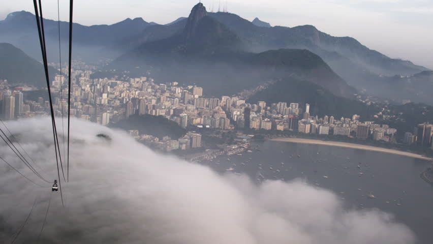 Thick fog over the Brazilian coastline in Rio de Janeiro