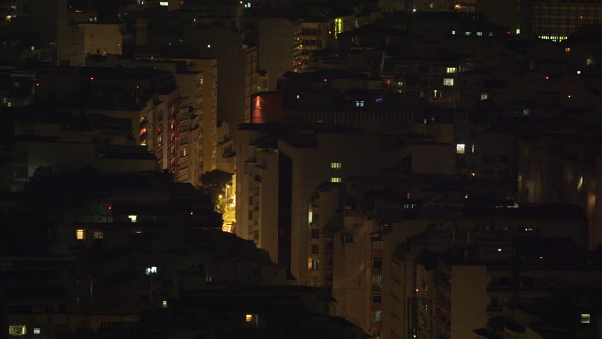Panning shot of building rooftops in Rio de Janeiro, Brazil
