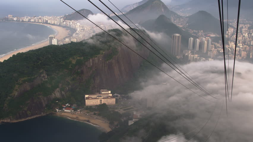 Slow pan of mist over the city in Rio de Janeiro, Brazil