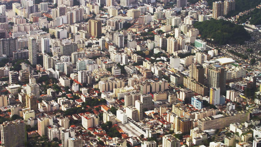 Pan aerial view of Rio de Janeiro and Corcovado Mountain.