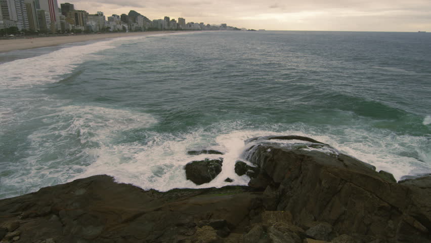 Slow motion shot of Rio de Janeiro shoreline at Rio de Janeiro, Brazil
