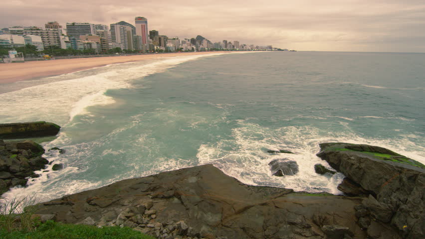 Time-lapse video of waves splashing on rocks along the coast in Rio de Janeiro,