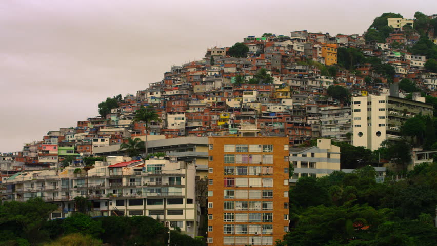 Long distance shot of houses in a favela in Rio de Janeiro, Brazil