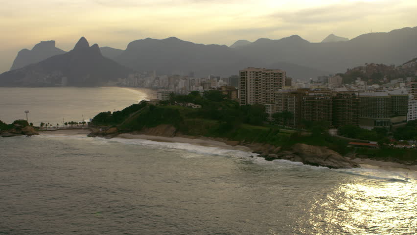 Aerial view of Rio de Janiero with a mountain range background