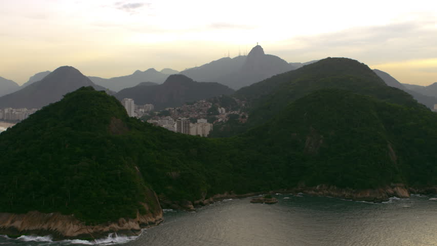 Aerial view of Rio de Janiero through two mountains