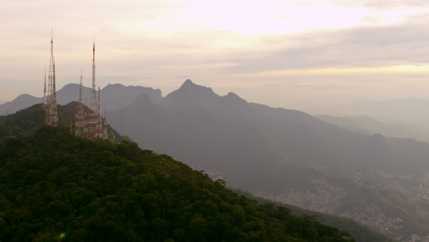 Brazilian Highlands and Radio Towers, Aerial Shot - Rio de Janeiro, Brazil.