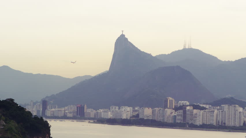 Long distance tracking shot of Christ the Redeemer statue in Rio de Janeiro,