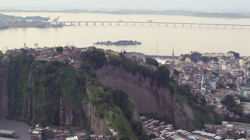Aerial shot of favela area in Rio de Janeiro, Brazil